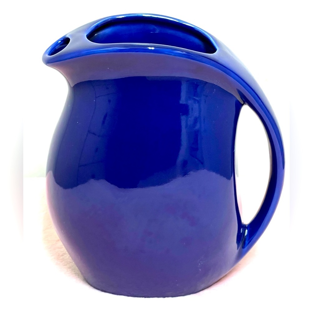 Vintage Feltman Langer Cobalt Blue Disk Pitcher Ceramic Pottery MCM 9 in
